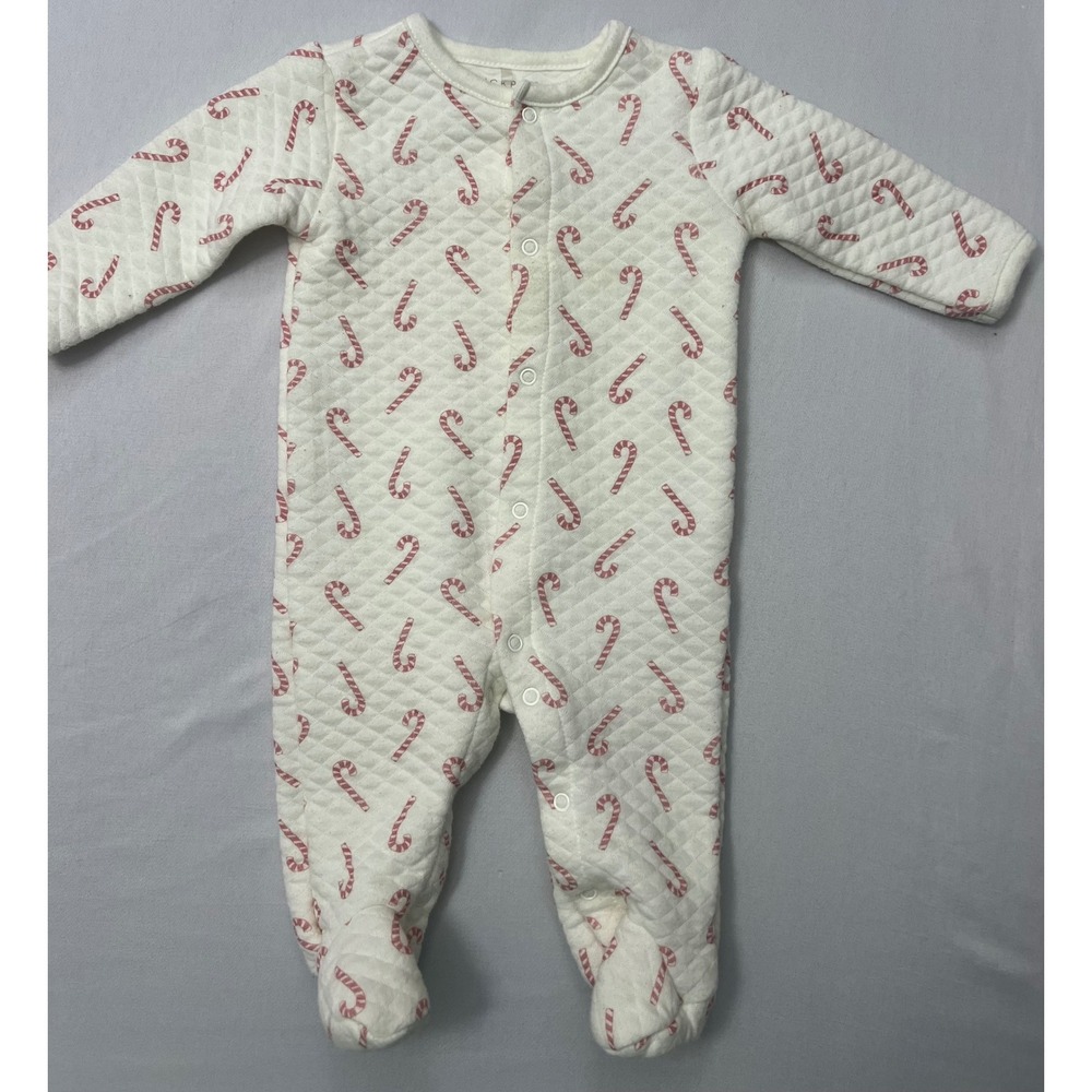 Chicpea Baby Footed Sleeper 0-3M Quilted Light Pink Candy Cane Christmas